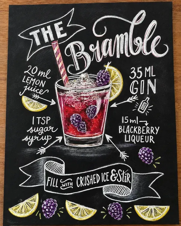Chalkboard lettering: koktejl The Bramble s recepturou